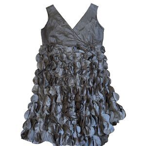 Chan Luu Gray Silk Cocktail Dress – Size S | Petal-Style Skirt & Wrap V-Neck
